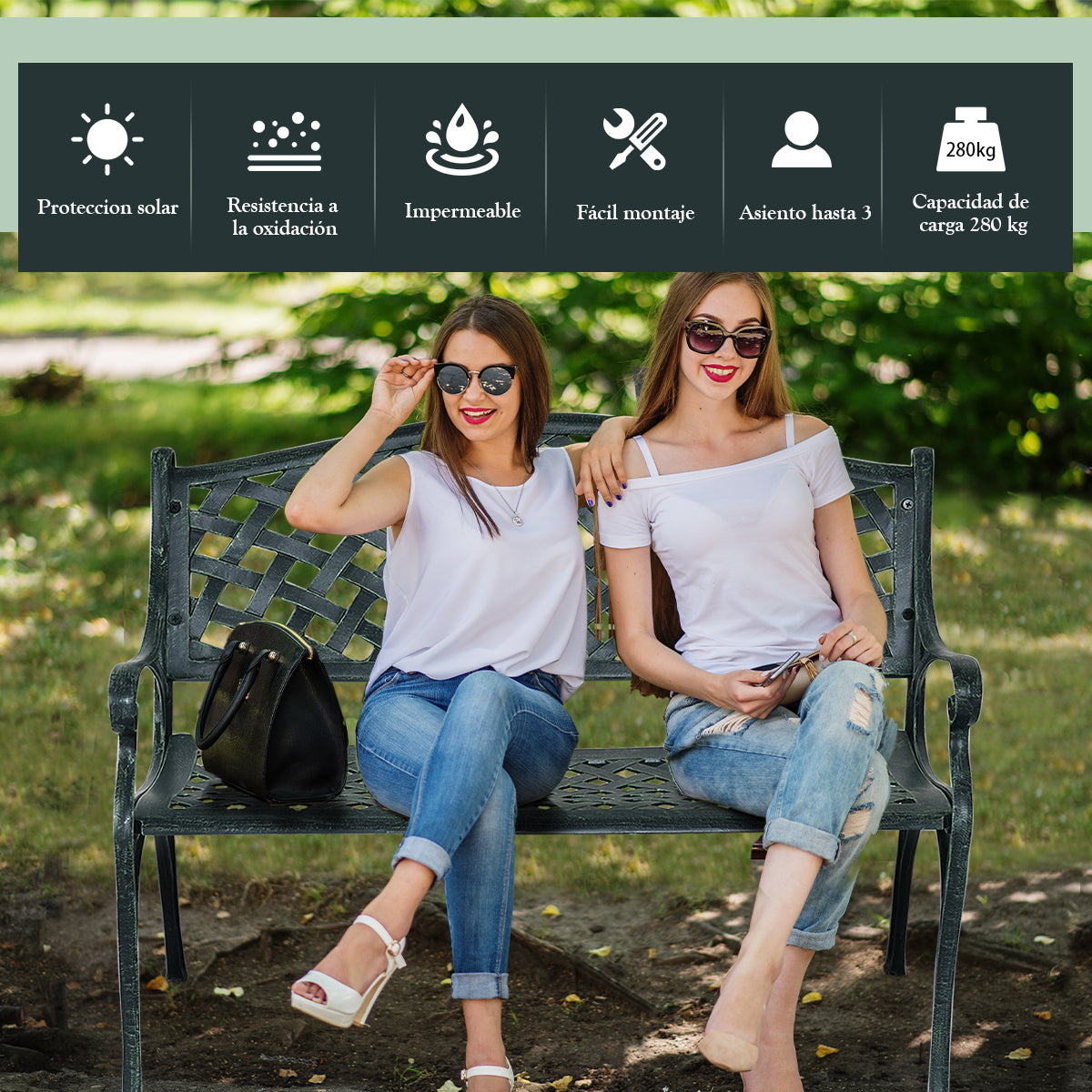 Banco de Jardín en Fundición de Aluminio con Reposabrazos Respaldo Diseño de Rejilla para Patio Pórtico Balcón Césped Verde Antiguo