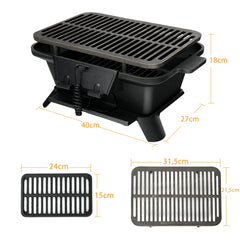Parrilla de Barbacoa Portátil en Fundición para Picnic Exterior Camping Negro 40 x 27 x 18 cm