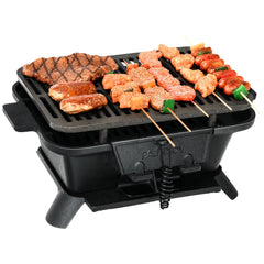 Parrilla de Barbacoa Portátil en Fundición para Picnic Exterior Camping Negro 40 x 27 x 18 cm