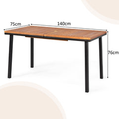 Mesa para Patio de Madera Acacia Estructura en Acero con Hoyo para Sombrilla Exterior Veranda Piscina Natural 140 x 75 x 76 cm