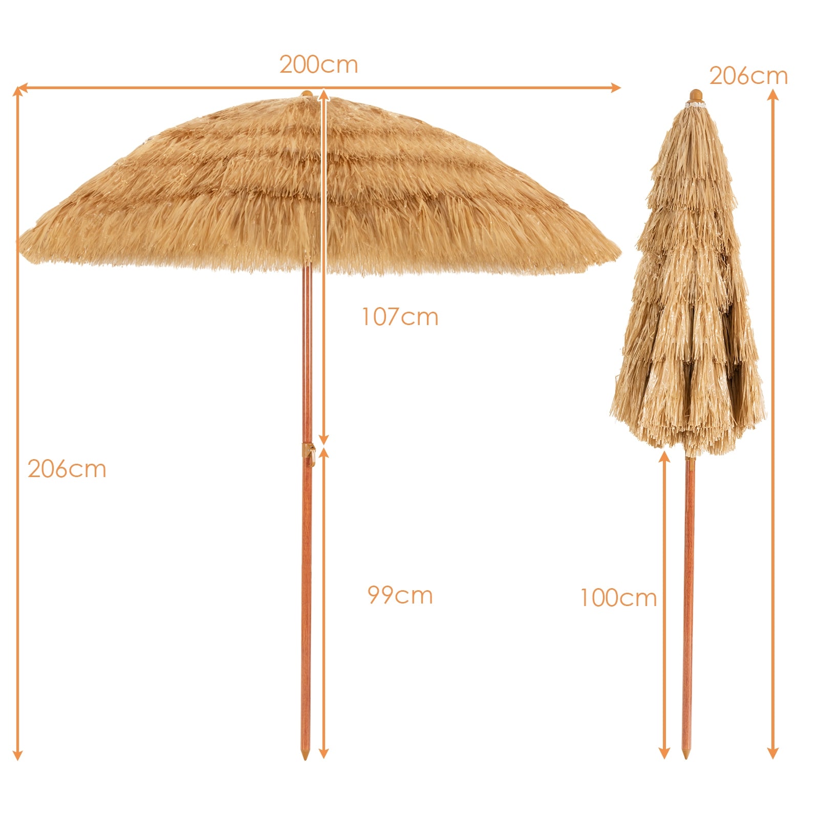 Sombrilla de Playa Parasol de Exterior Ángulo Inclinable Ajustable 8 Varillas Portátil para Patio Piscina Beige 200 m