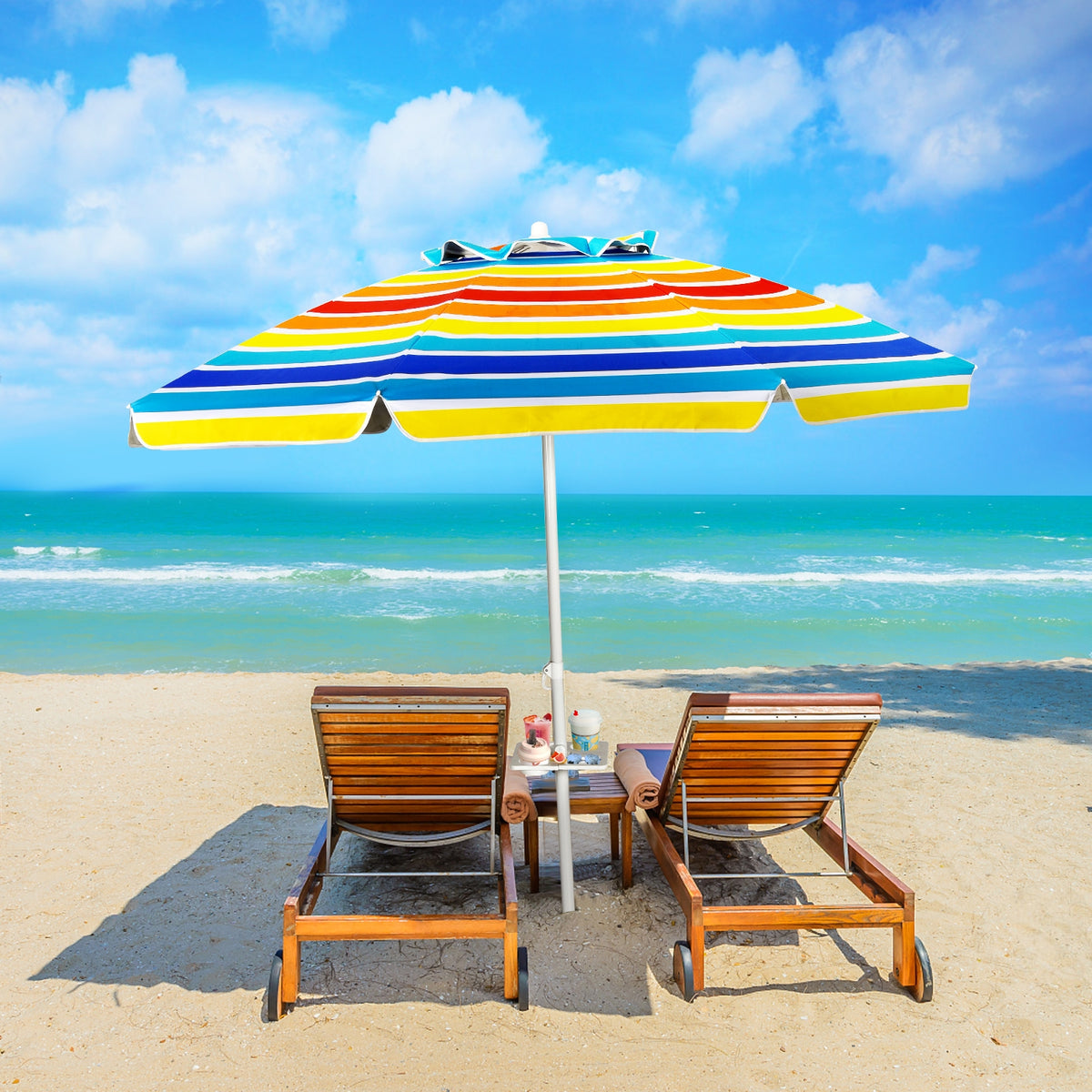 Sombrilla de Playa Parasol Inclinado Portátil con Protección Solar UPF50+ para Exterior Patio Piscina Color Iris 2 x 2,2 m
