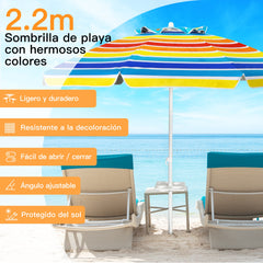 Sombrilla de Playa Parasol Inclinado Portátil con Protección Solar UPF50+ para Exterior Patio Piscina Color Iris 2 x 2,2 m