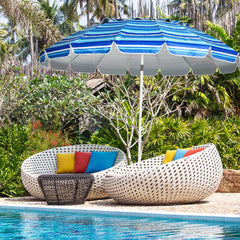 Sombrilla de Playa Parasol Regulable con Protección Solar UPF50+ Inclinable Portátil de Exterior Jardín Raya Azul 2,2 x 2,45 m