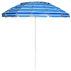 Sombrilla de Playa Parasol Regulable con Protección Solar UPF50+ Inclinable Portátil de Exterior Jardín Raya Azul 2,2 x 2,45 m