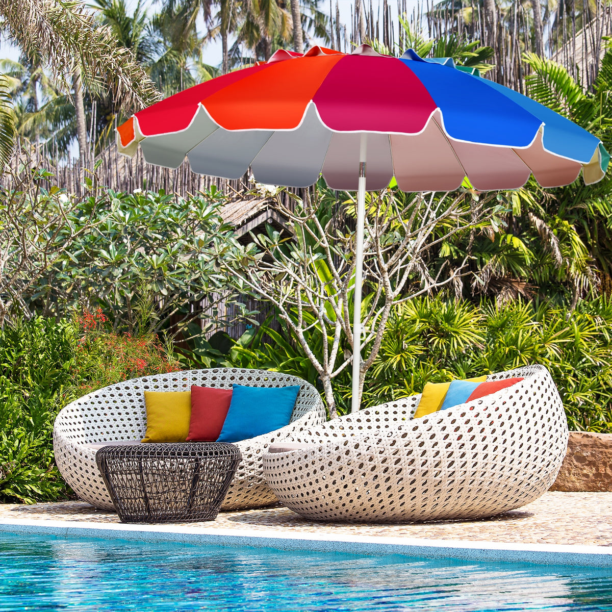 Sombrilla de Playa Parasol Regulable con Protección Solar UPF50+ Inclinable Portátil de Exterior Jardín Color Iris 2,2 x 2,45 m