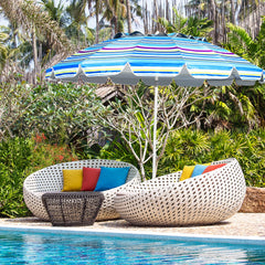 Sombrilla de Playa Parasol Regulable con Protección Solar UPF50+ Inclinable Portátil de Exterior Jardín Raya Azul Claro 2,2 x 2,45 m