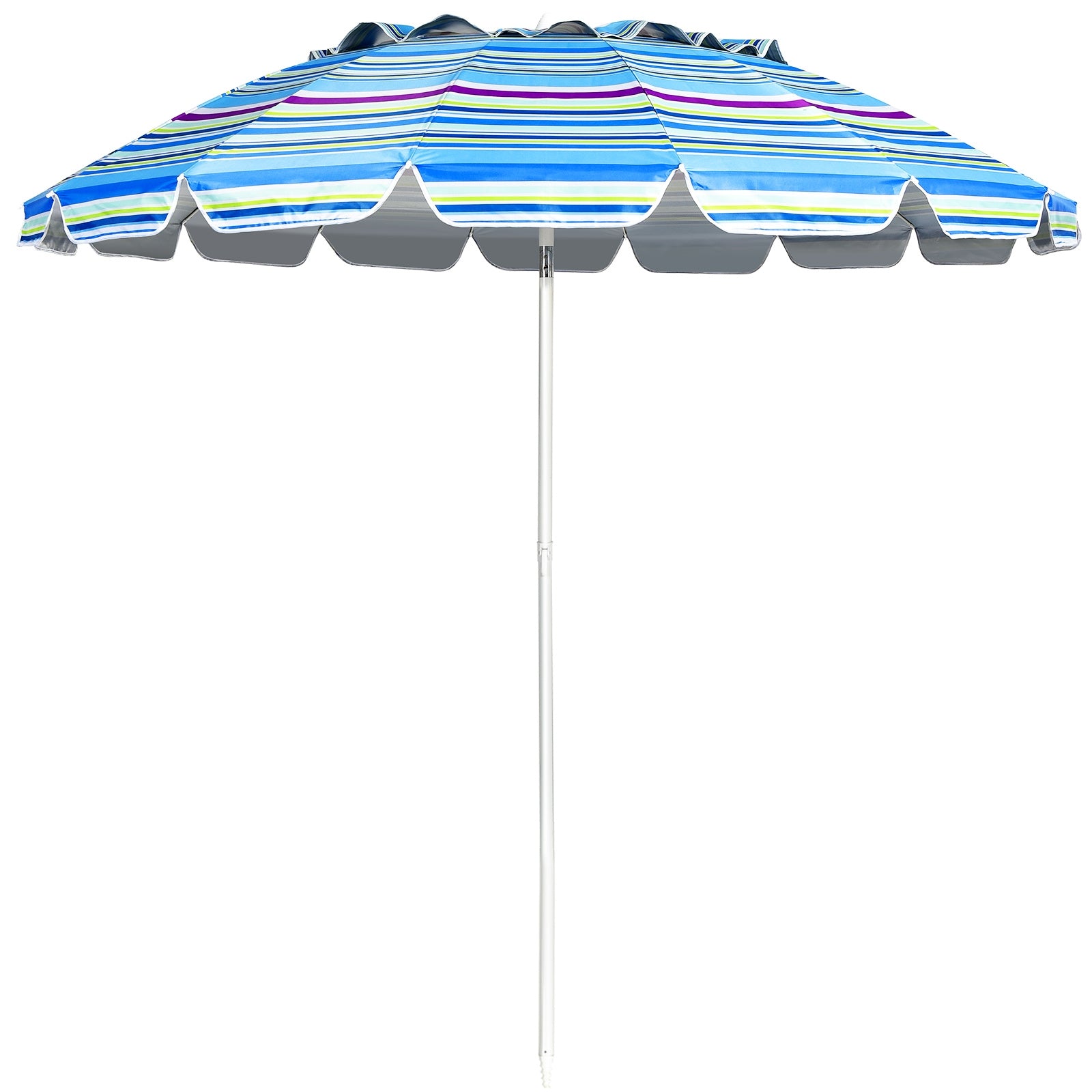 Sombrilla de Playa Parasol Regulable con Protección Solar UPF50+ Inclinable Portátil de Exterior Jardín Raya Azul Claro 2,2 x 2,45 m