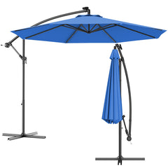 Sombrilla LED de Patio en Poliéster con Luces Niveladores y Barra Cruzada Ángulo Ajustable para Jardín Piscina Azul 3 m