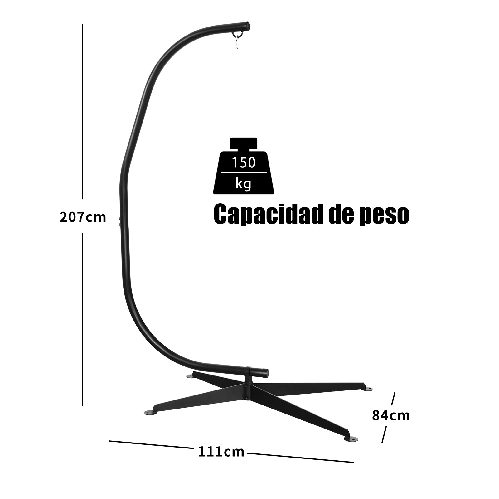 Soporte de Hamaca con Forma de C Sostén Sólido en Material de Alta Calidad Antióxido Negro Hasta 150 kg