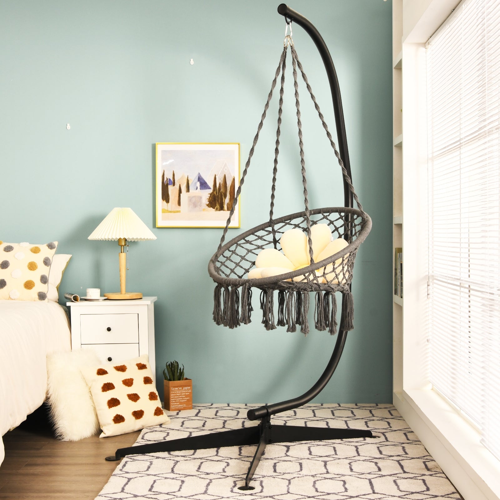Soporte de Hamaca con Forma de C Sostén Sólido en Material de Alta Calidad Antióxido Negro Hasta 150 kg