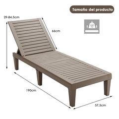 Tumbona para Patio Silla Reclinable de Exterior con Respaldo Regulable en 5 Posiciones para Balcón Playa Piscina Marrón 190 x 57,5 x 29 cm