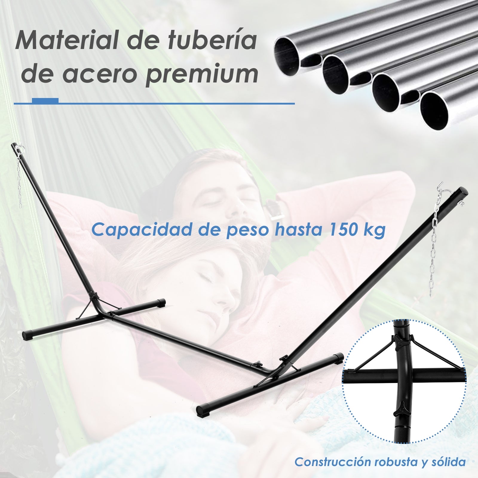 Soporte Universal para Hamaca Base Regulable en Acero para Hamaca Portátil con Gancho y Cadena Negro 330 x 101 x 110 cm