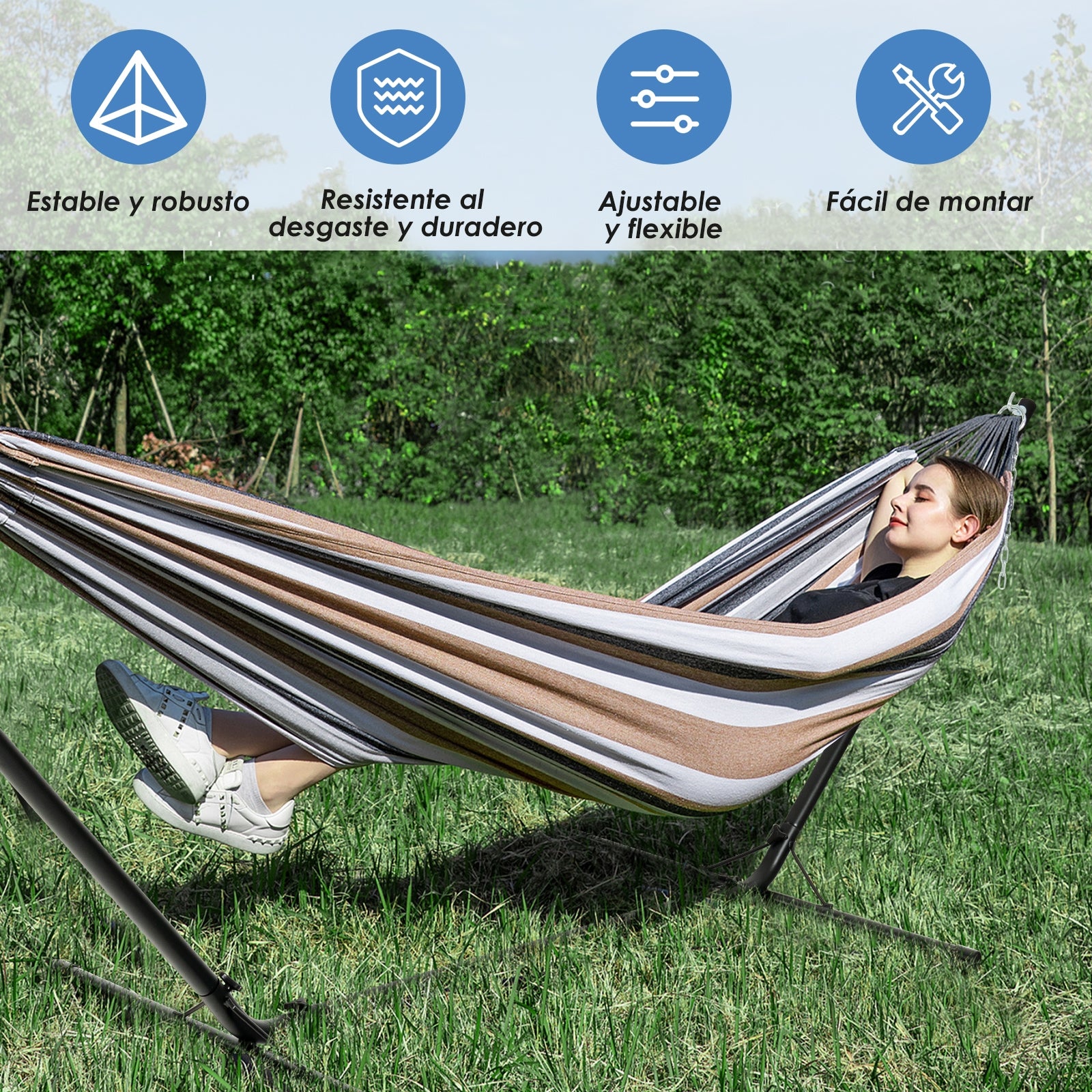 Soporte Universal para Hamaca Base Regulable en Acero para Hamaca Portátil con Gancho y Cadena Negro 330 x 101 x 110 cm