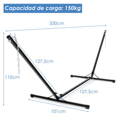Soporte Universal para Hamaca Base Regulable en Acero para Hamaca Portátil con Gancho y Cadena Negro 330 x 101 x 110 cm