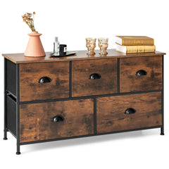 Organizador con 5 Cajones de Tela Extraíbles y Plegables Marco de Acero Aparador para Salón Pasillo Dormitorio 100 x 30 x 54 cm Marrón