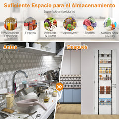 Organizador de Despensa sobre la Puerta Especiero Ajustable de 6 Niveles con Cestas para Cocina Baño 43 x 13 x 208 cm Negro