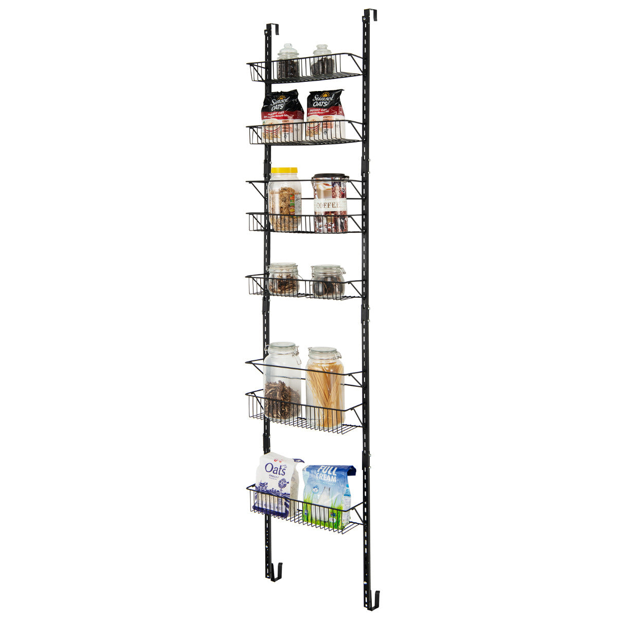 Organizador de Despensa sobre la Puerta Especiero Ajustable de 6 Niveles con Cestas para Cocina Baño 43 x 13 x 208 cm Negro
