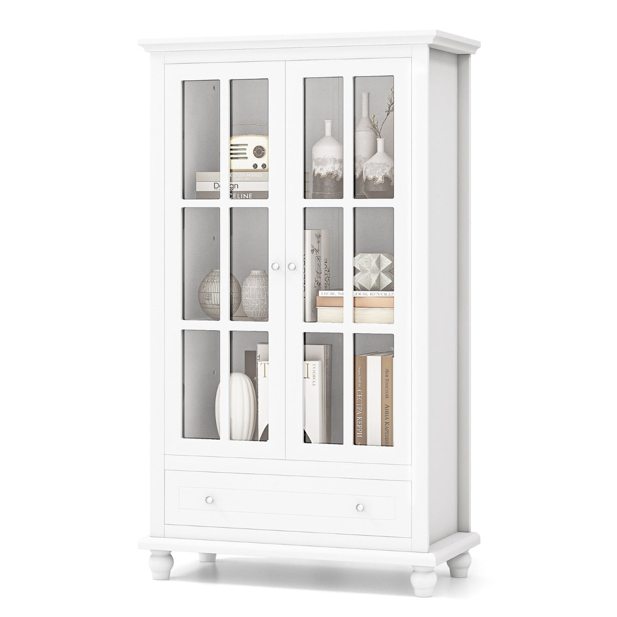 Organizador de Estantería con Puertas de Vidrio Templado y Estante Ajustable para Oficina y Sala de Estar 80 x 40 x 139 cm Blanco