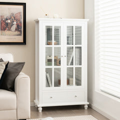 Organizador de Estantería con Puertas de Vidrio Templado y Estante Ajustable para Oficina y Sala de Estar 80 x 40 x 139 cm Blanco