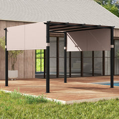 Pérgola con Parte Superior Plana 305 x 305 cm Toldo Retráctil Gazebo con Parrilla Cubierta de Sombrilla para Exterior Piscina Porche Beige