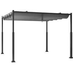 Pérgola Exterior con Toldo Retráctil Columnas de Metal de Alta Resistencia Sombrilla Moderna Gazebo para Patio 310 x 310 cm Gris