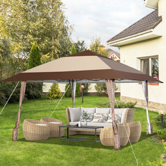390 x 390 cm Pabellón de Patio UPF 50+ Gran Tienda Emergente con Ruedas Carpa Impermeable para Exterior Marrón