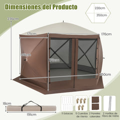 Pabellón Emergente Tienda de Pantalla Instantánea de 6 Lados con Paredes de Malla 2 Paneles Laterales Extraíbles Café