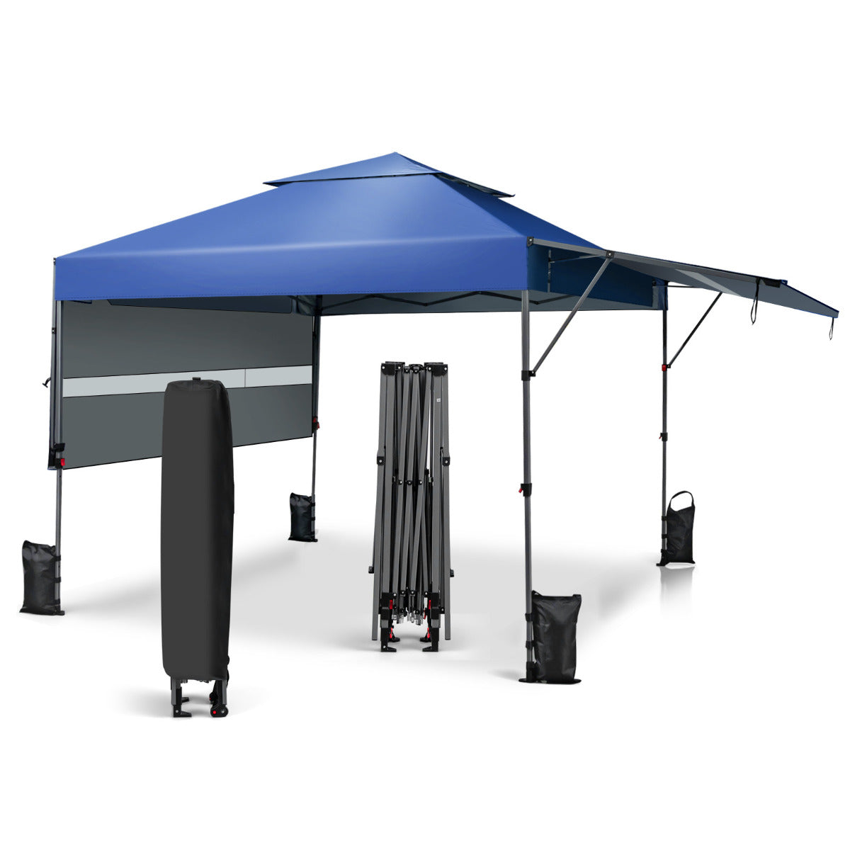 3x3m Pabellón Emergente Instantáneo Plegable para Exterior con Dos Mitades de Toldo Carpa Portátil Ajustable en Altura para Camping Azul