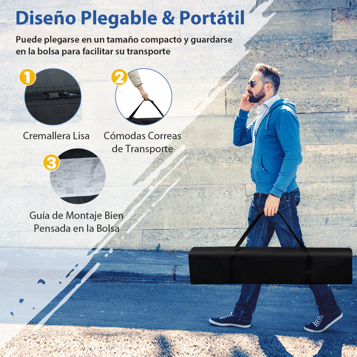 3x3m Pabellón Emergente para Exteriores Carpa Plegable con Pata Inclinada Protección Solar UPF50+ Refugio de Sombra Azul