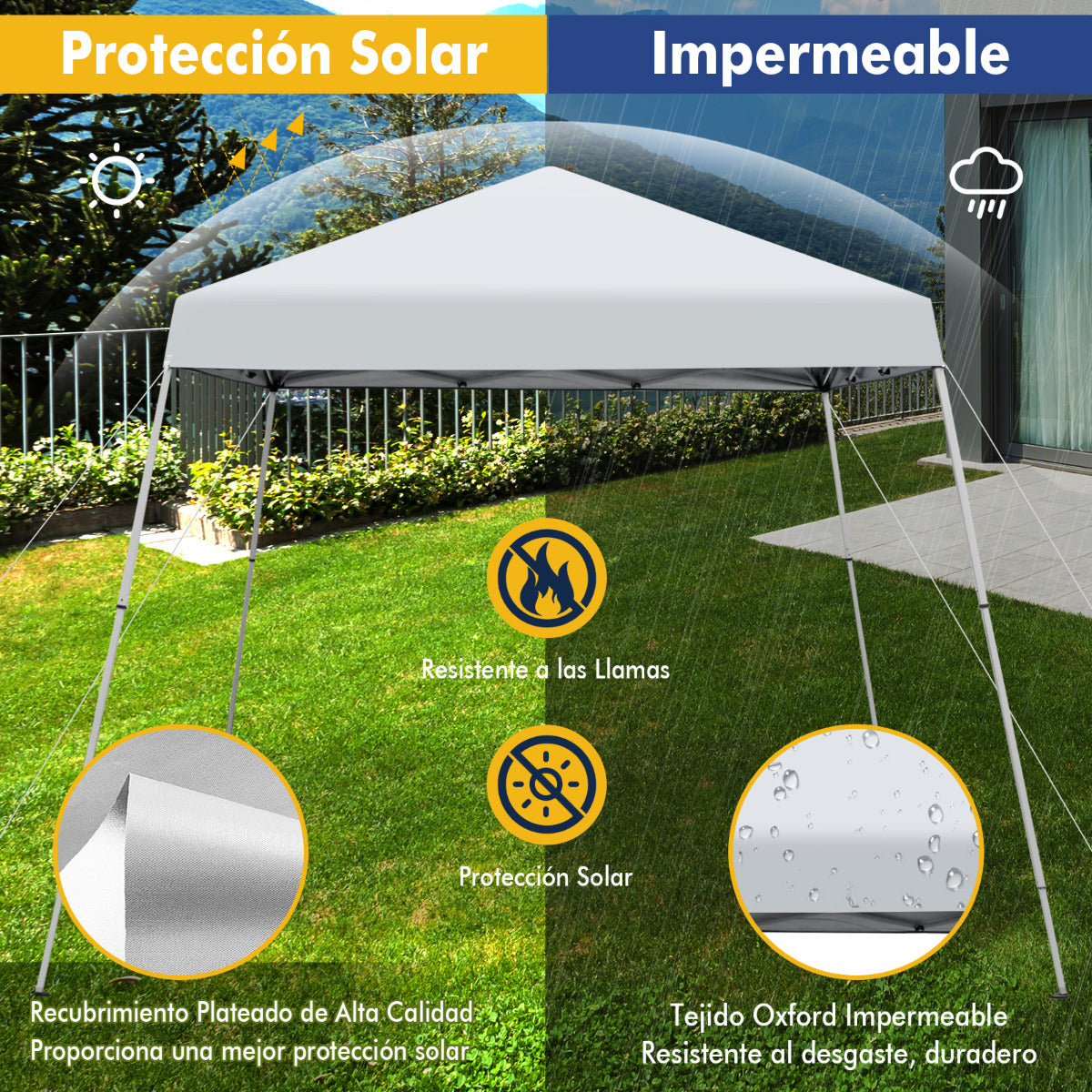3x3m Pabellón Emergente para Exteriores Carpa Plegable con Pata Inclinada Protección Solar UPF50+ Refugio de Sombra Blanco