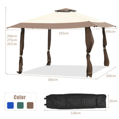 Pabellón de 3 x 3 M Gazebo con Techo de 2 Niveles Tela Oxford 3 Alturas Ajustables para Patio Playa Parque Marrón y Beige
