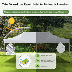3 x 6 m Pabellón Emergente Plegable UPF 50+ Refugio Solar Instantáneo con Ruedas Carpa Impermeable para Bodas Fiestas Camping Blanco