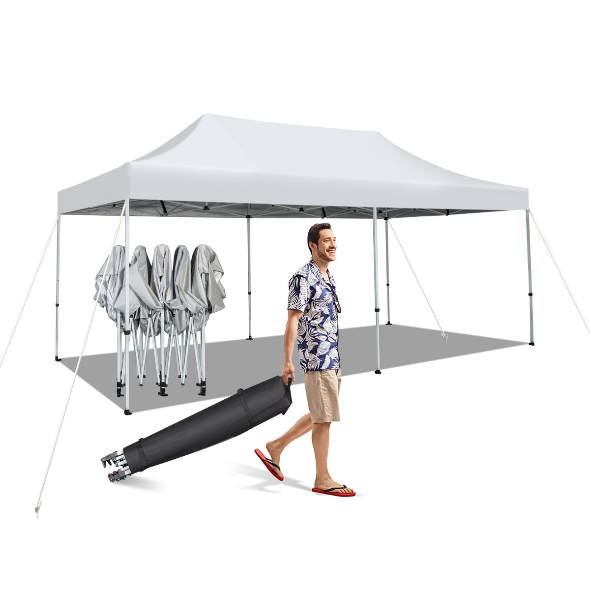 3 x 6 m Pabellón Emergente Plegable UPF 50+ Refugio Solar Instantáneo con Ruedas Carpa Impermeable para Bodas Fiestas Camping Blanco