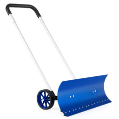 Pala de Nieve de Aluminio 95 CM con Ruedas Empujador de Nieve con Cuchilla Angulada Reversible y Bidireccional Mango Ajustable de 90° Azul