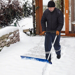Pala de Nieve de Aluminio 95 CM con Ruedas Empujador de Nieve con Cuchilla Angulada Reversible y Bidireccional Mango Ajustable de 90° Azul