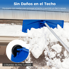 Pala Ligera para Nieve Pala de Limpieza de Techo Ajustable con 5 Varillas Longitud Máxima de 574 CM 2 Ruedas Cabeza Ancha Tubos de Aluminio