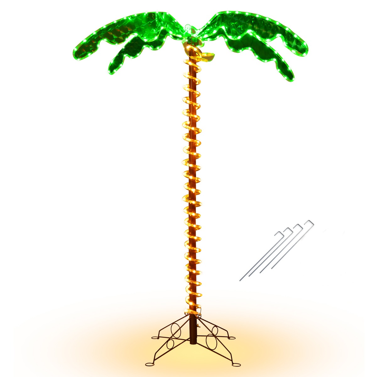 Palmera Tropical Artificial con Led 154 cm Palmera Iluminada Realística con Luces Base Plegable Decorativa para Casa Fiestas Navidad