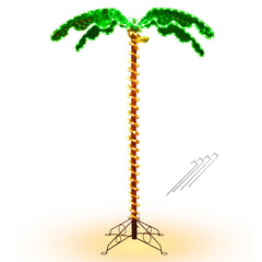 Palmera Tropical Artificial con Led 218 cm Palmera Iluminada Realística con Luces Base Plegable Decorativa para Casa Fiestas Navidad