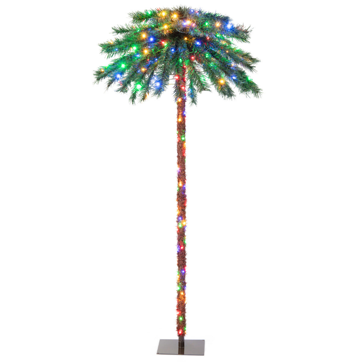 183 cm Palmera Artificial con 210 Luces LED 64 Puntas de Rama PVC Árbol Decorativo Preiluminado para Navidad