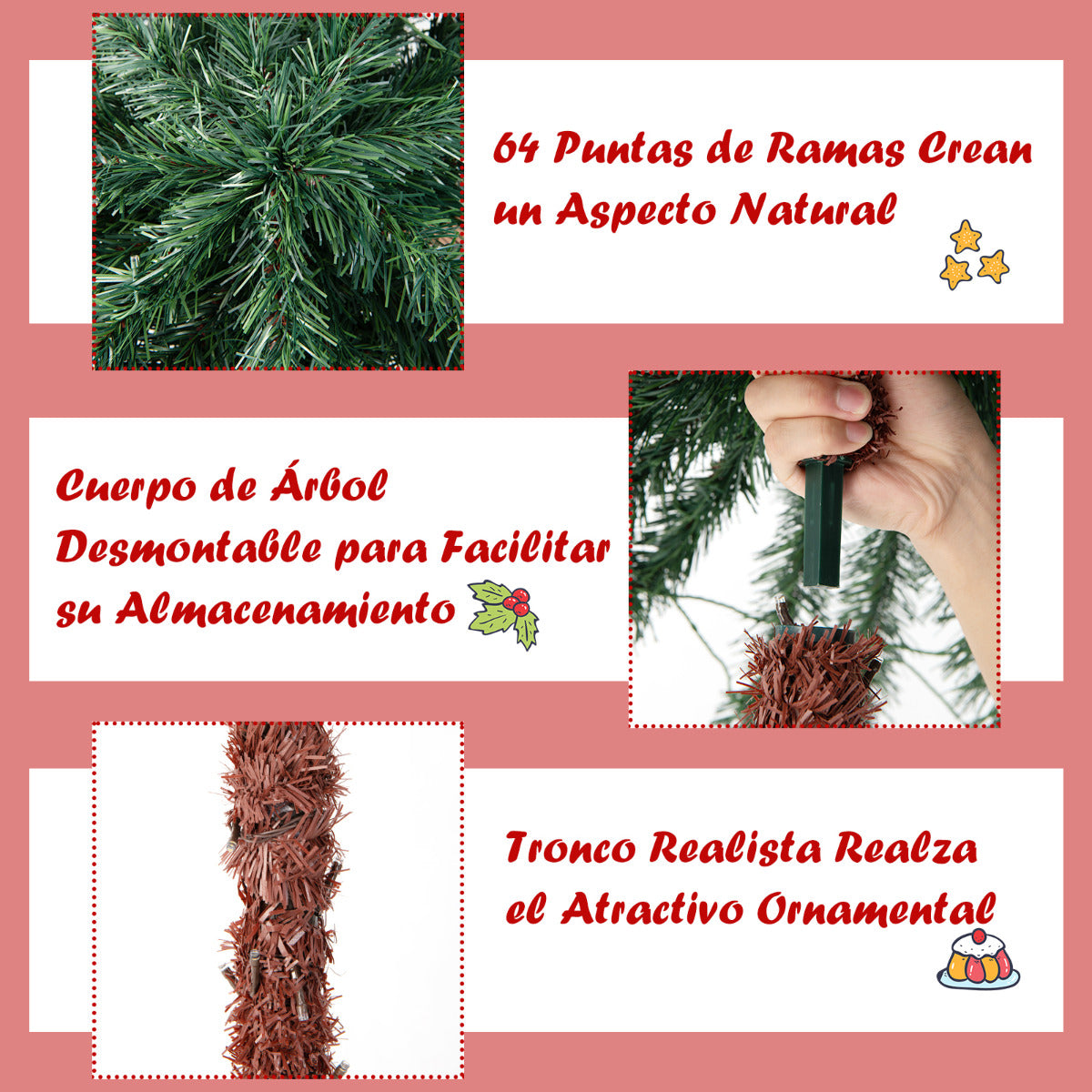 183 cm Palmera Artificial con 210 Luces LED 64 Puntas de Rama PVC Árbol Decorativo Preiluminado para Navidad