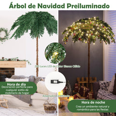 180 cm Palmera Artificial de Navidad Pre-Iluminada con 250 Luces LED 813 Puntas de Rama Estructura Abatible con Soporte
