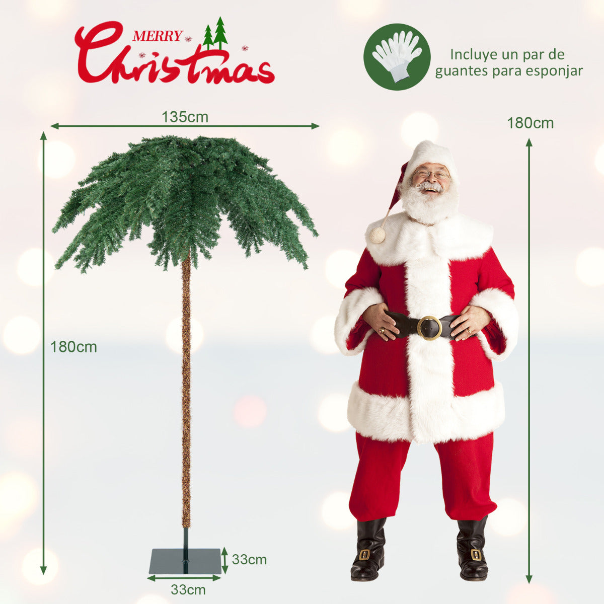 180 cm Palmera Artificial de Navidad Pre-Iluminada con 250 Luces LED 813 Puntas de Rama Estructura Abatible con Soporte