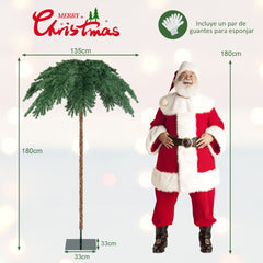 180 cm Palmera Artificial de Navidad Pre-Iluminada con 250 Luces LED 813 Puntas de Rama Estructura Abatible con Soporte