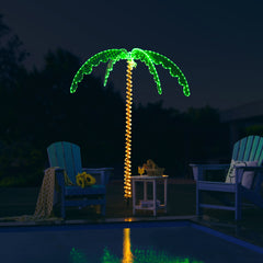 Palmera Tropical Artificial con Led 218 cm Palmera Iluminada Realística con Luces Base Plegable Decorativa para Casa Fiestas Navidad