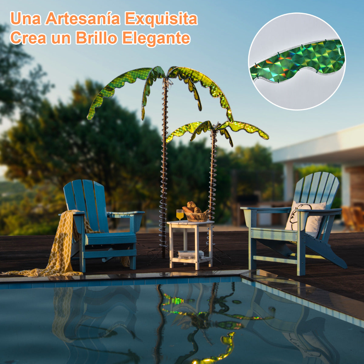 Palmera Tropical Artificial con Led 218 cm Palmera Iluminada Realística con Luces Base Plegable Decorativa para Casa Fiestas Navidad