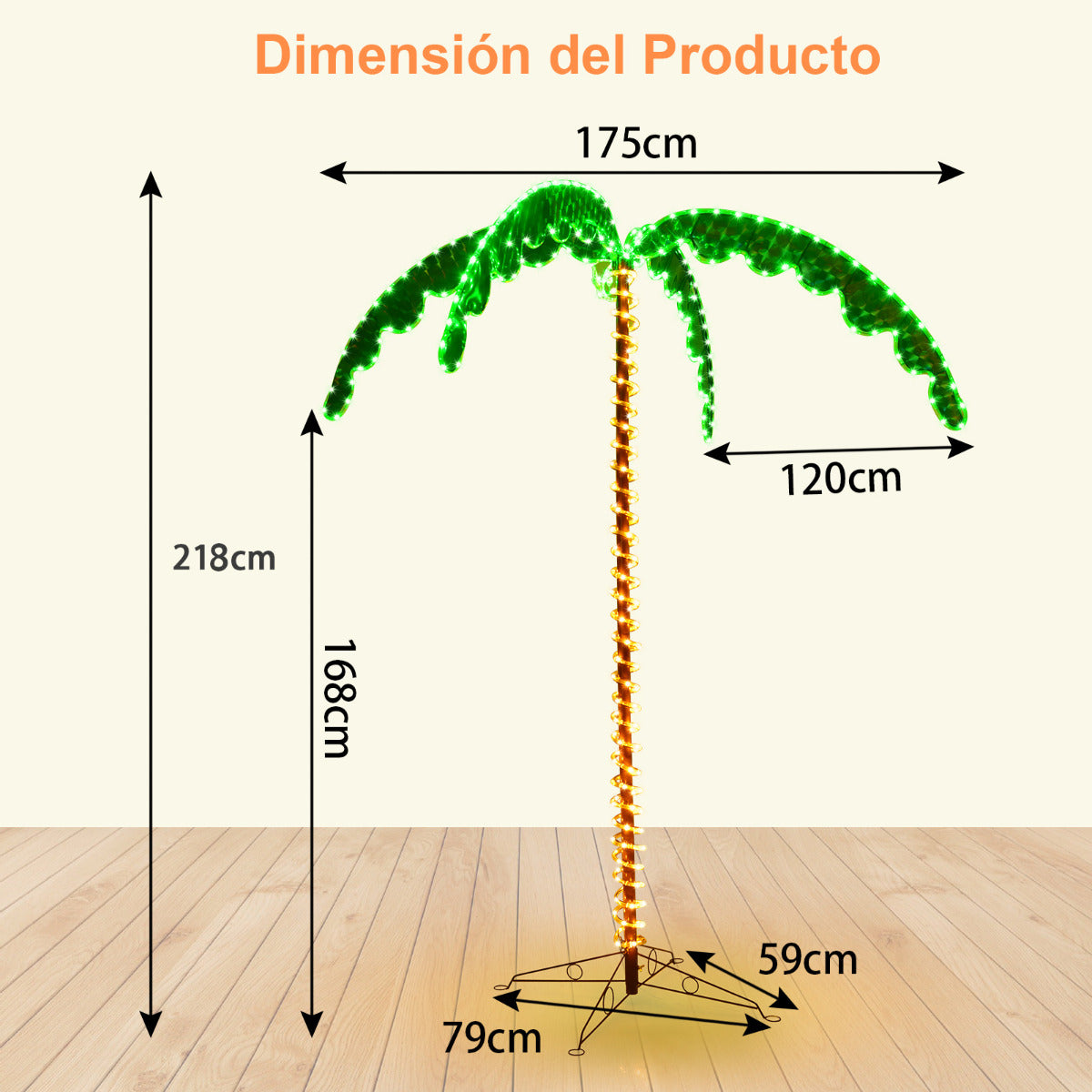 Palmera Tropical Artificial con Led 218 cm Palmera Iluminada Realística con Luces Base Plegable Decorativa para Casa Fiestas Navidad