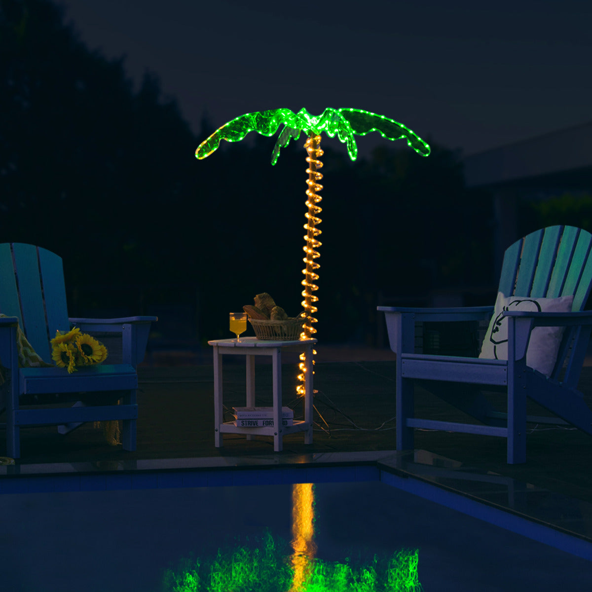 Palmera Tropical Artificial con Led 154 cm Palmera Iluminada Realística con Luces Base Plegable Decorativa para Casa Fiestas Navidad