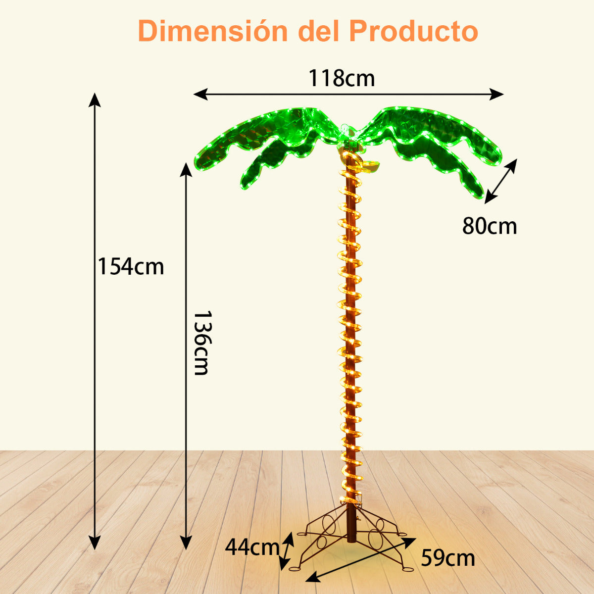 Palmera Tropical Artificial con Led 154 cm Palmera Iluminada Realística con Luces Base Plegable Decorativa para Casa Fiestas Navidad