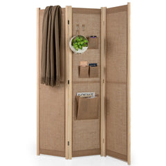 Pantalla Plegable de Privacidad 4 Paneles con Bolsas de Almacenaje Ganchos para Hogar Oficina Beige